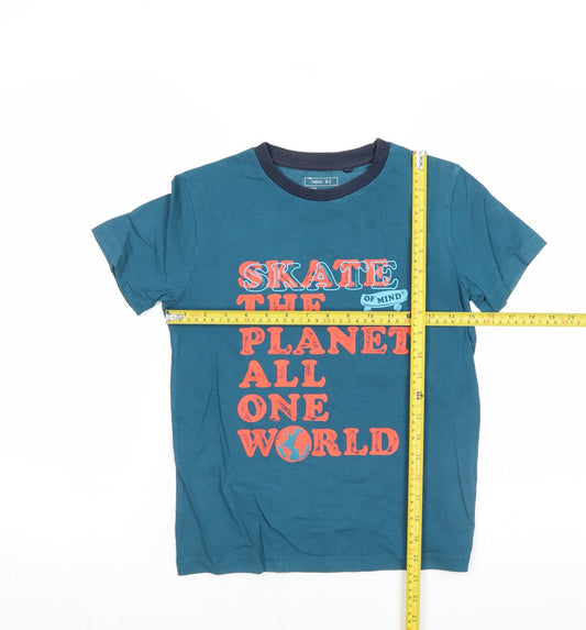 Next Boys Blue Graphic Skateboarding T-Shirt 8 Years Cotton Crew Neck