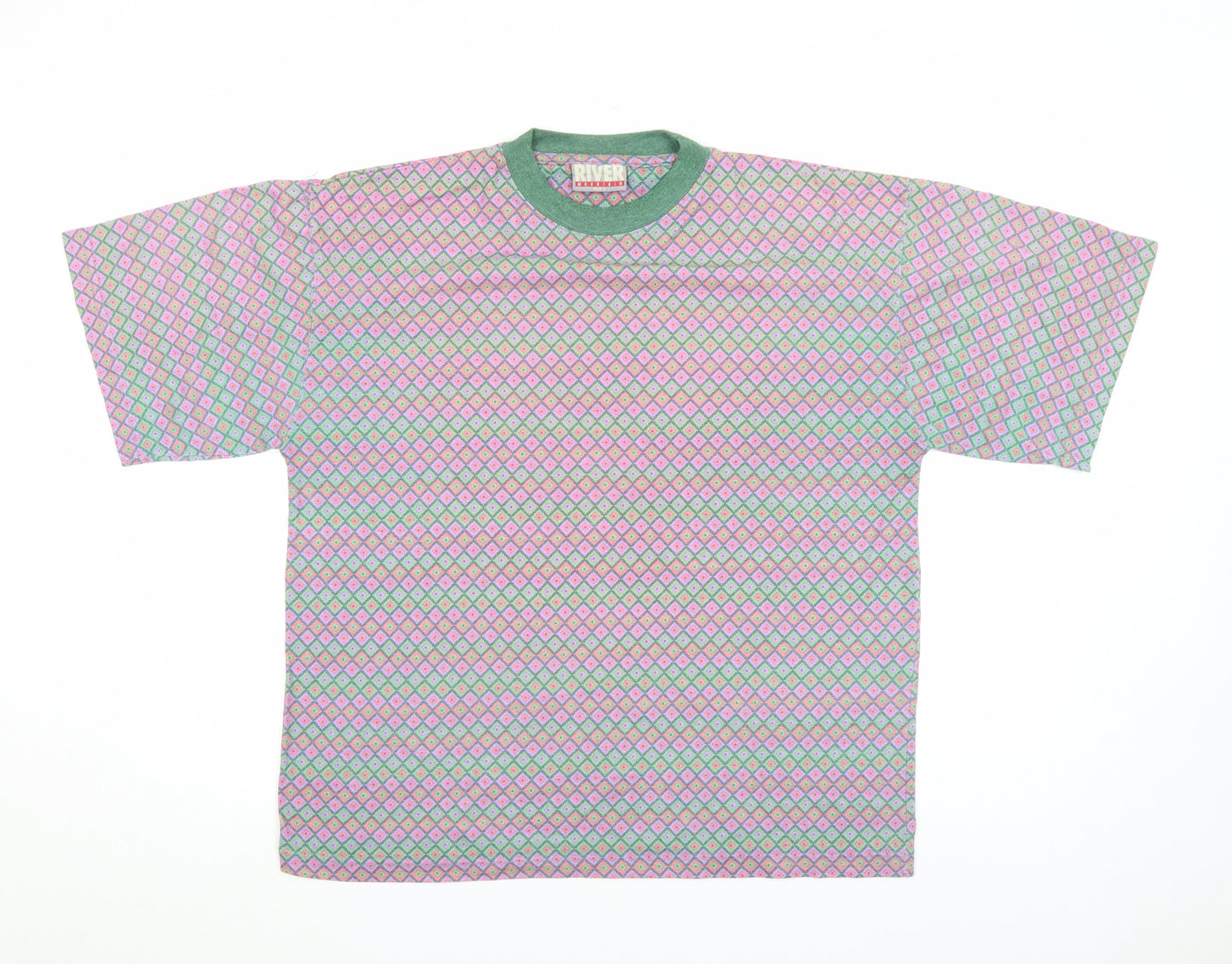 River Mountain Men's Multicoloured Geometric Retro T-Shirt L