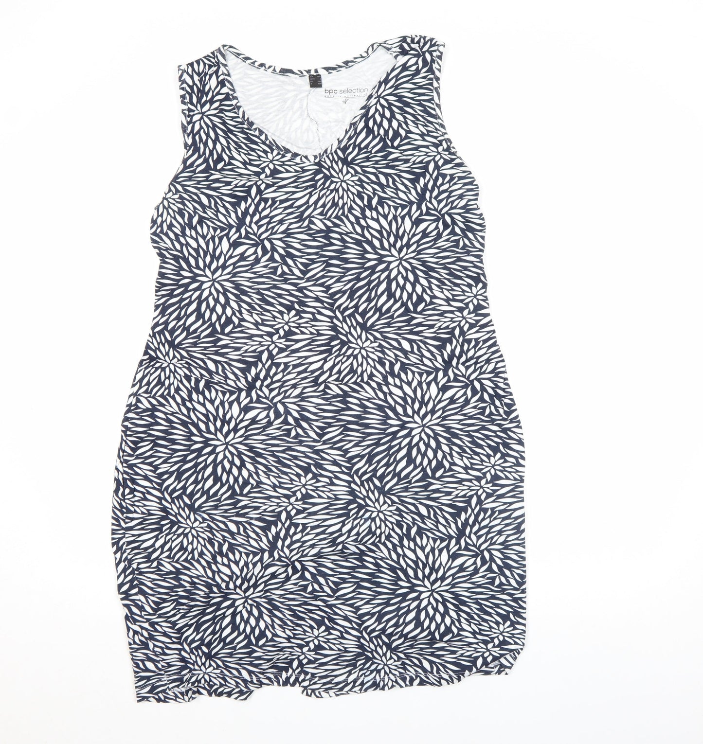 bpc Selection Women's Blue Floral Cotton Knee Length Sleeveless V-Neck Tank Dress Size 14