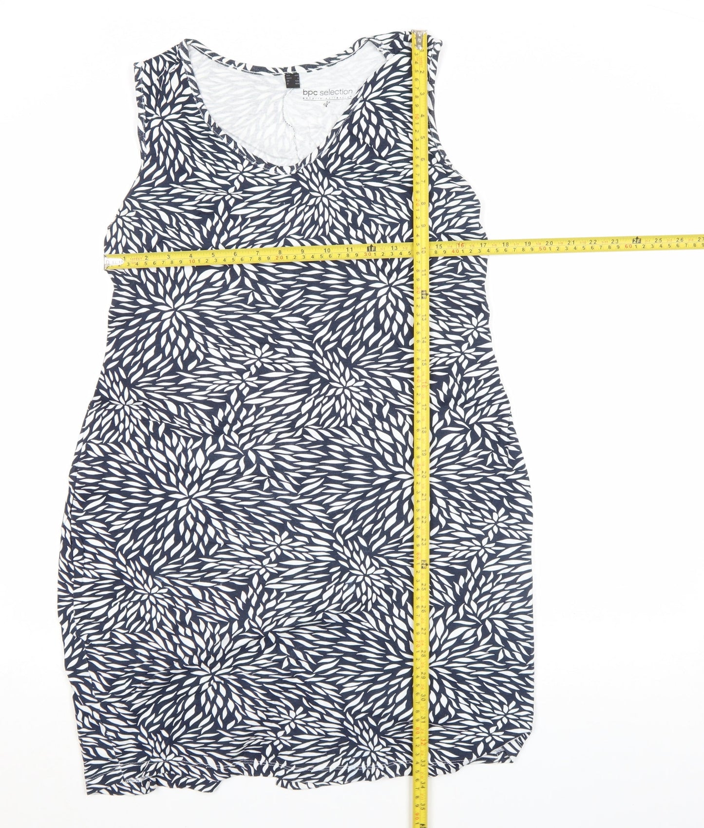 bpc Selection Women's Blue Floral Cotton Knee Length Sleeveless V-Neck Tank Dress Size 14