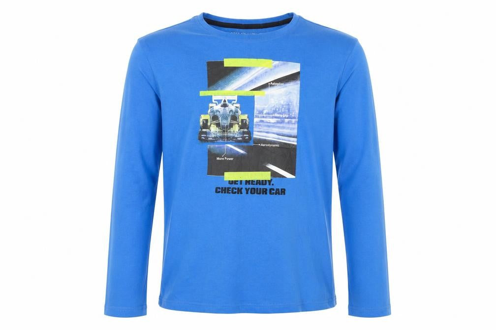 Wolfwear Boys Blue Long Sleeve Graphic Car T-Shirt Size 158 Cotton