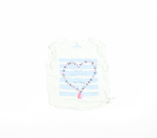 FatFace Girls White Striped Heart Embroidered Sleeveless T-Shirt 8-9 Years