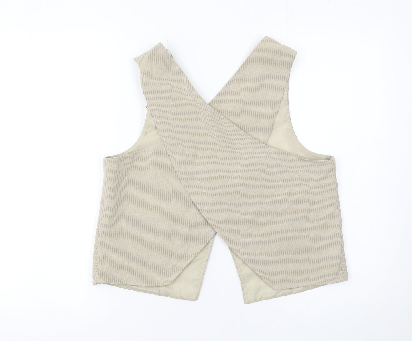 Pull&Bear Women Beige Pinstripe Tailored Waistcoat L