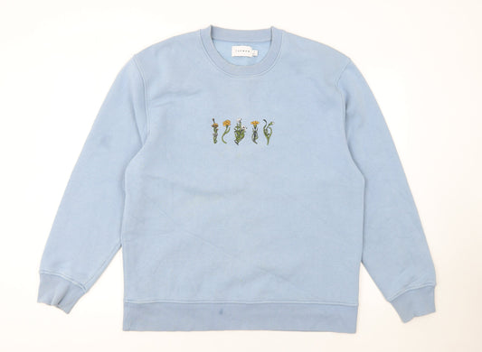 Topman Men's Blue Embroidered Flower Sweatshirt Size M