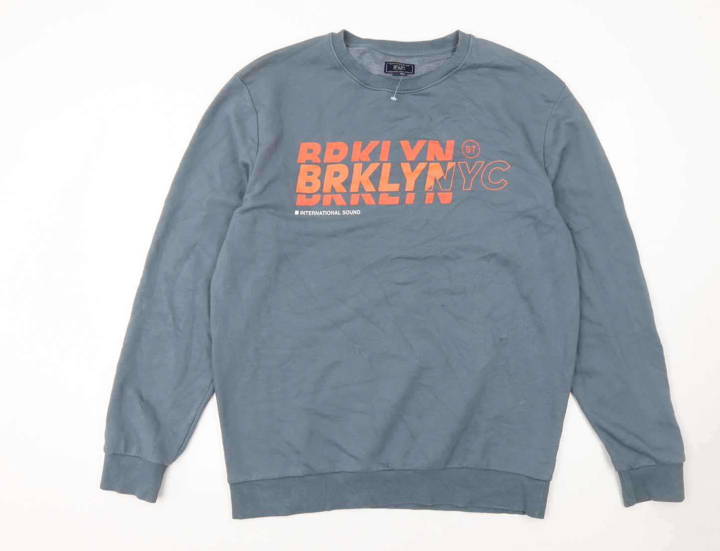 F&F Unisex Blue BRKLYN Graphic Crew Neck Sweatshirt XL