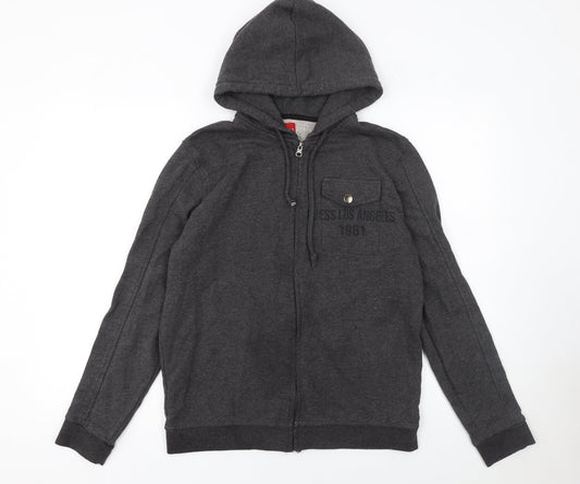 Mens UK L Regular GUESS Grey Full Zip Hoodie