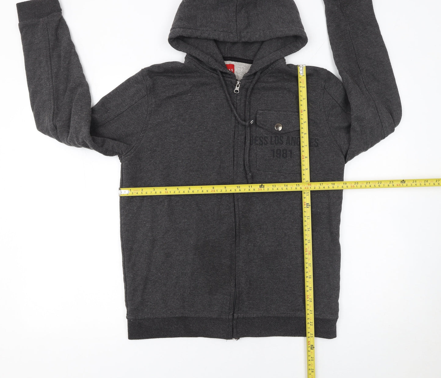 Mens UK L Regular GUESS Grey Full Zip Hoodie