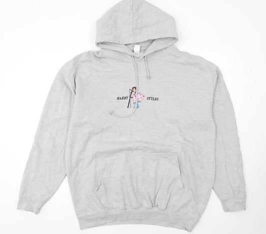 Just Hoods AWDis Women's Grey Harry Styles Graphic Pullover Hoodie XL