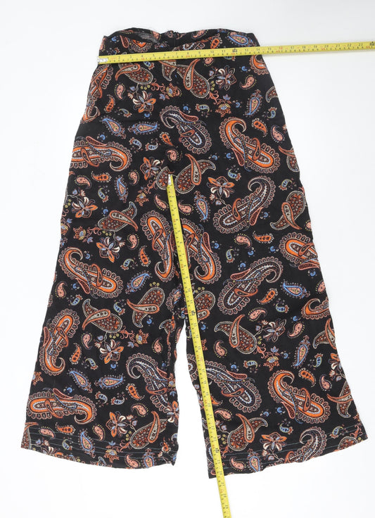 HI by Henry Holland Women's Black Paisley Wide-Leg Trousers Size 10