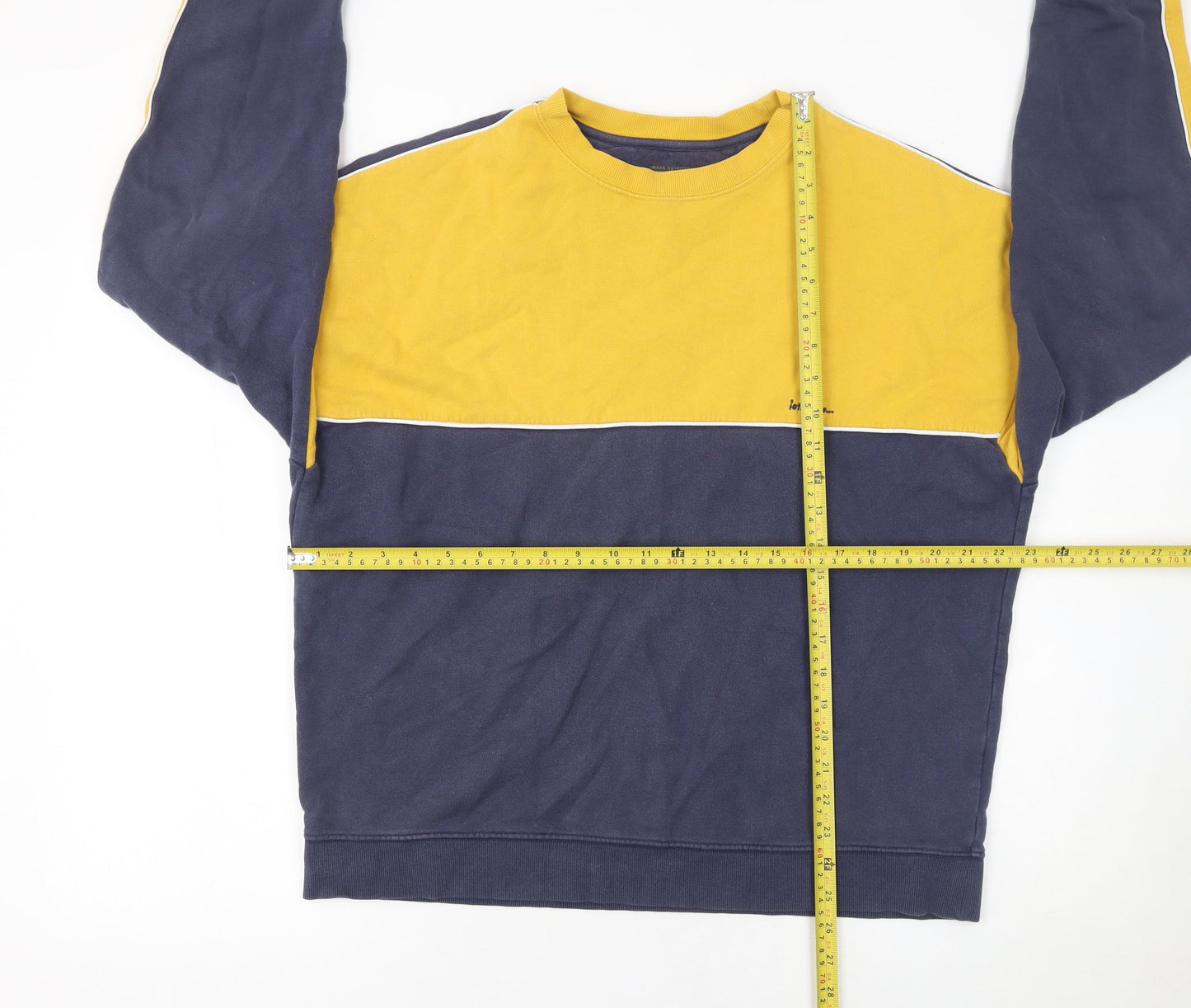 Urban Outfitters Men's Yellow Blue Colour Block Sweatshirt Size S