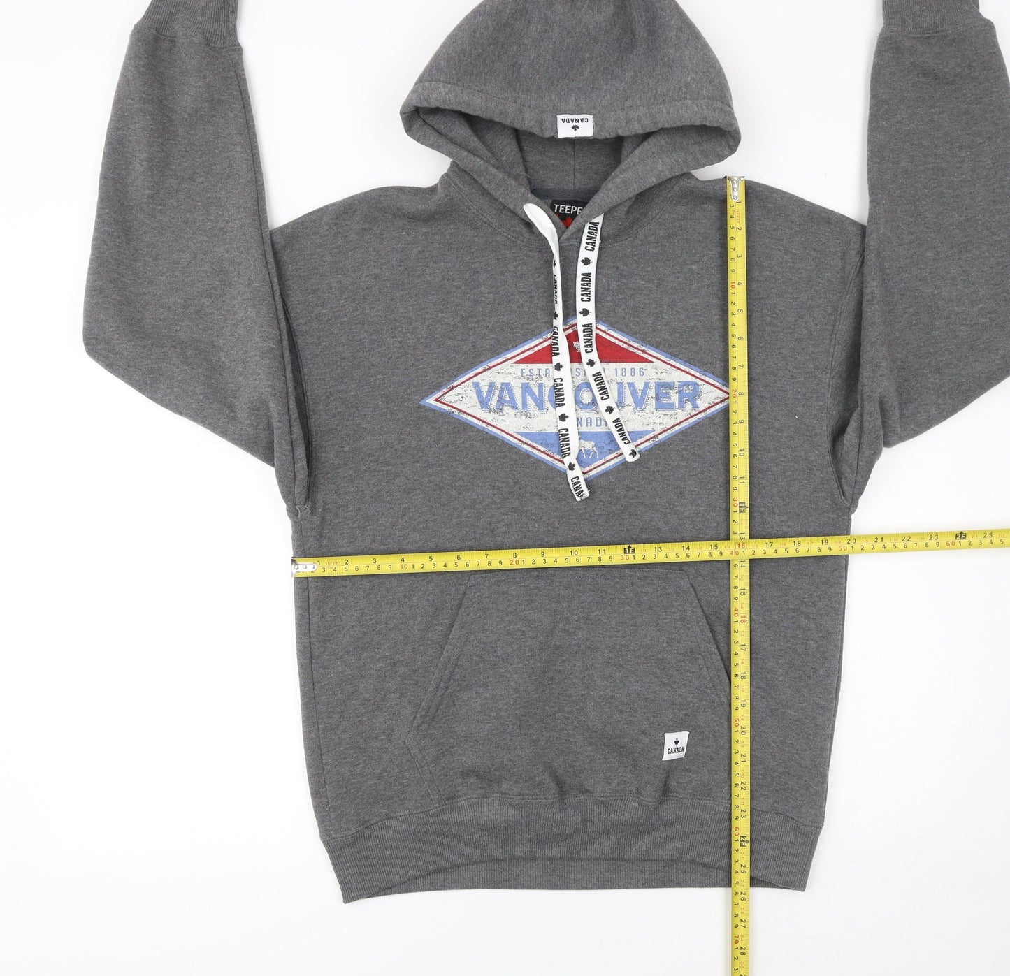 Teepee Mens Grey Vancouver Pullover Hoodie Small Fleece Graphic