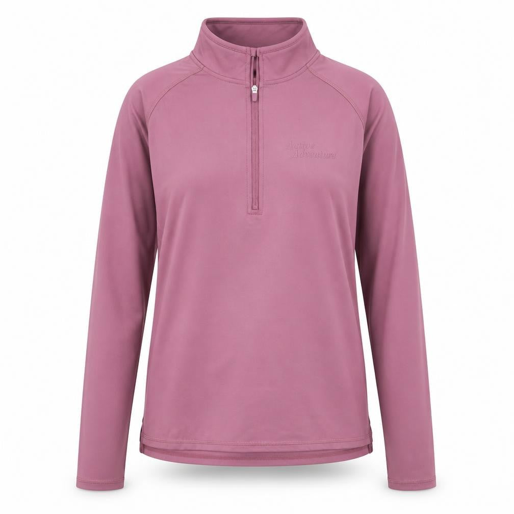 Front view of Dunnes girls’ purple 1/4 zip active sweatshirt top 14 years lightweight