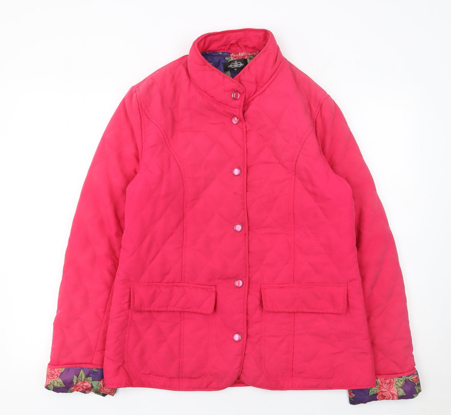 David Barry Womens Pink Quilted Mid-Length Jacket Size 12