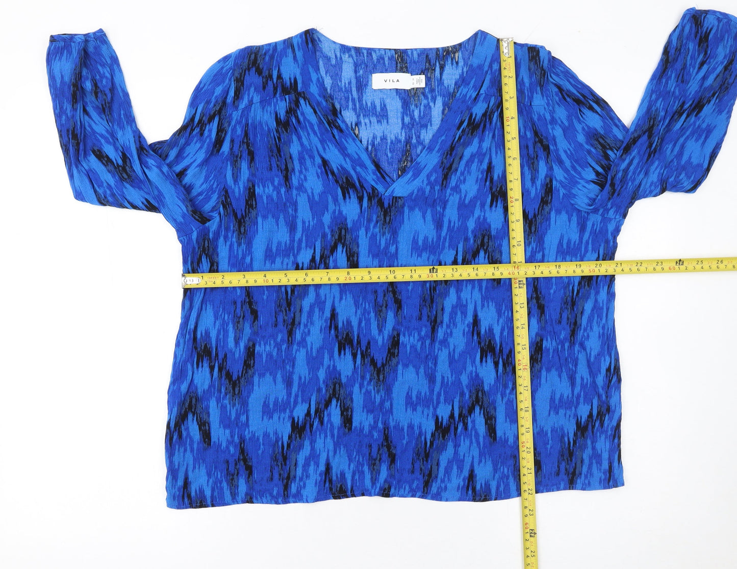 Vila Women Blue Geometric Tunic Blouse Size 10 Viscose