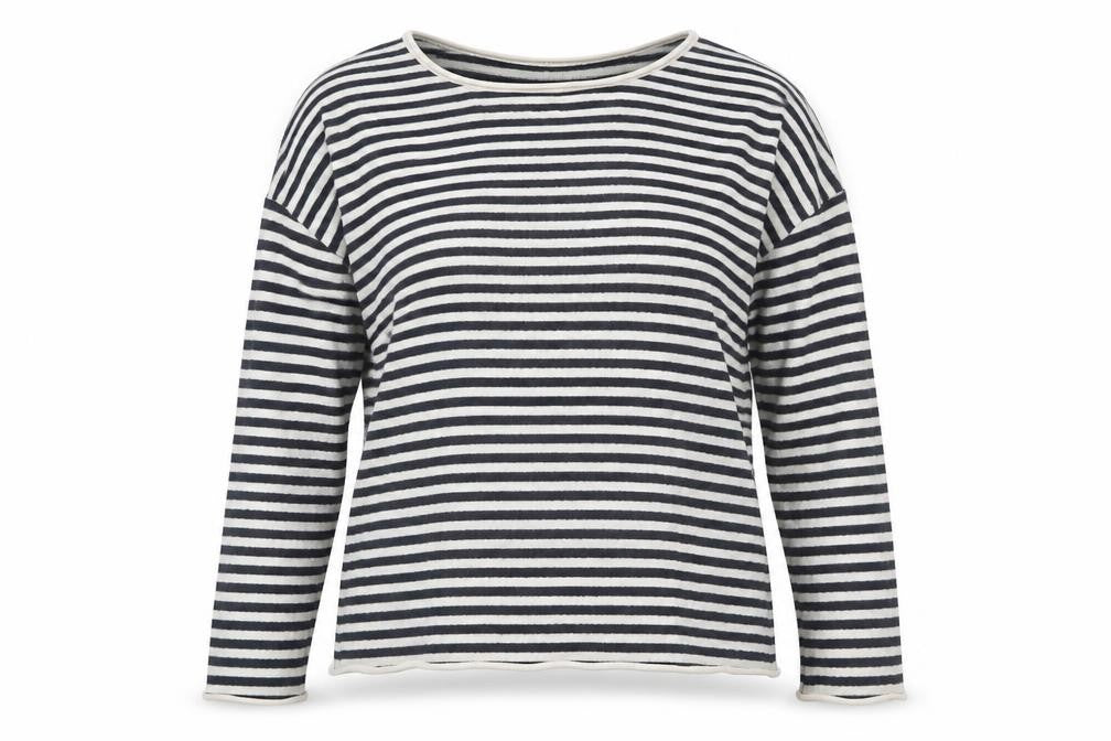 H&M L.O.G.G. Women Blue Striped Cotton Boat Neck Jumper L