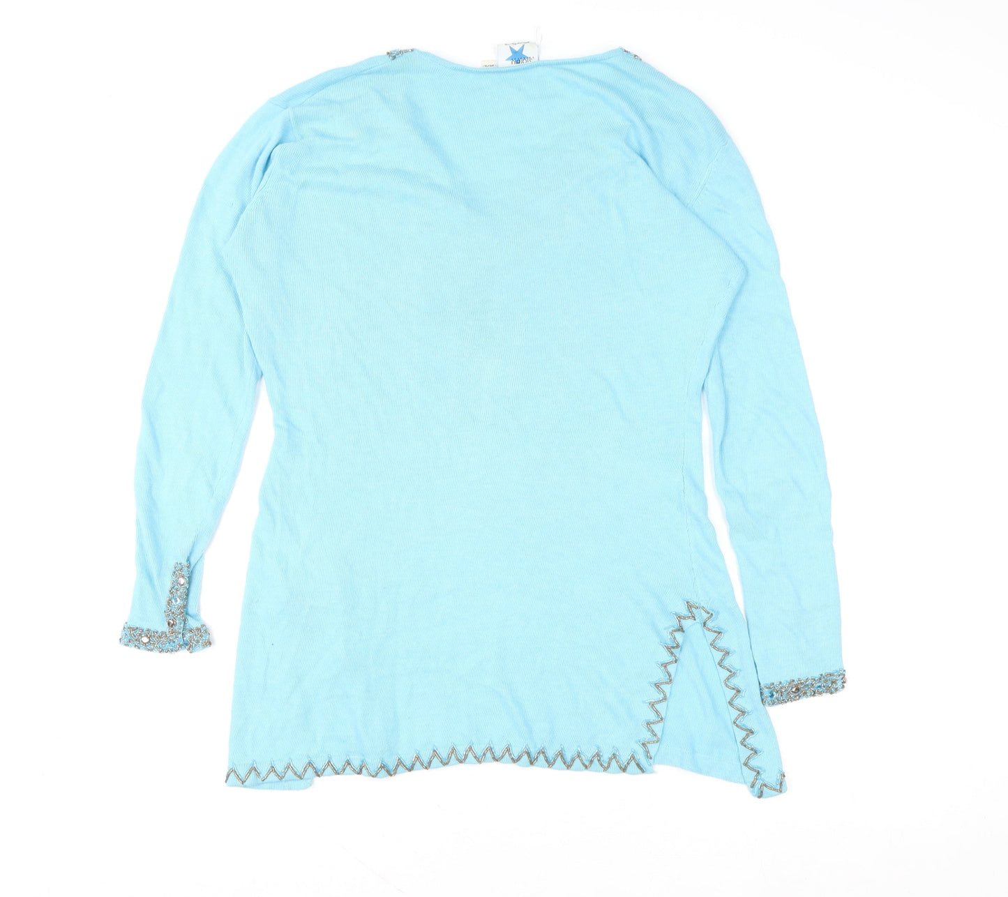 Star Blu Women Blue Beaded V-Neck Tunic Sweater Size M