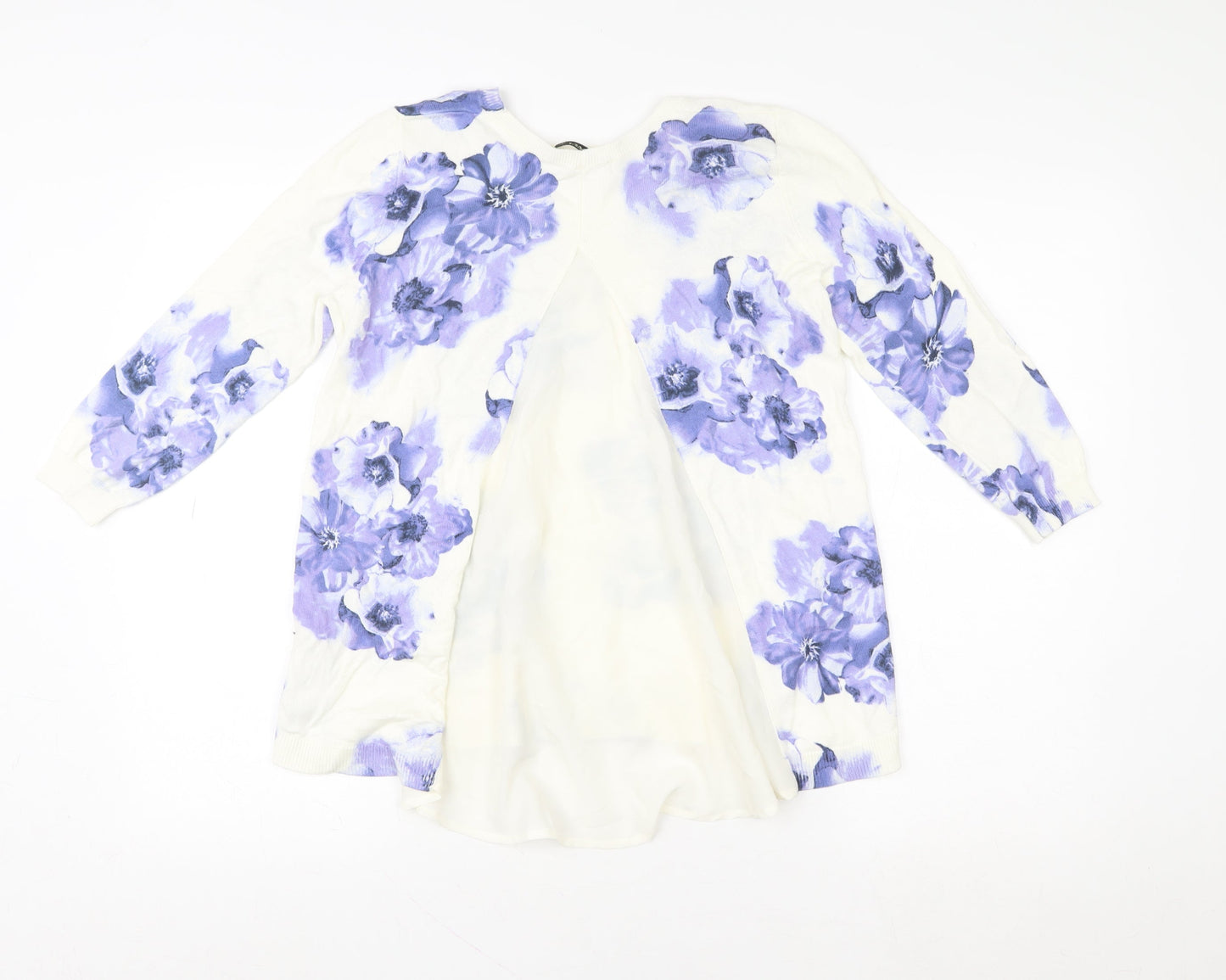 Oasis Women’s White Floral Tunic Blouse Size S Long Sleeve Cotton Blend