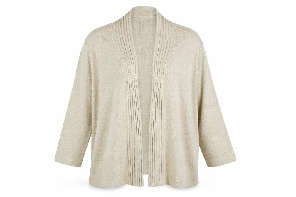 Eastex Women Beige Metallic Open Cardigan UK 14 Relaxed Fit