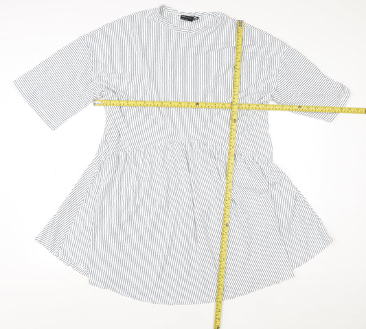 ASOS Design Women Blue Stripe Tall Shirt Dress UK 10 Cotton Blend