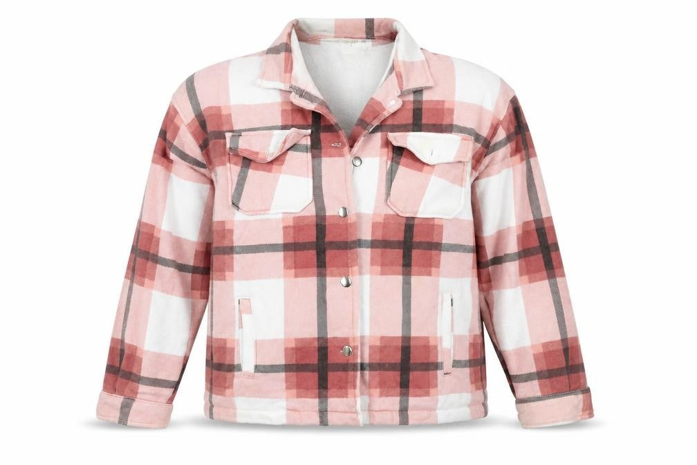 Quiz Womens Pink Check Flannel Shacket Jacket Size M