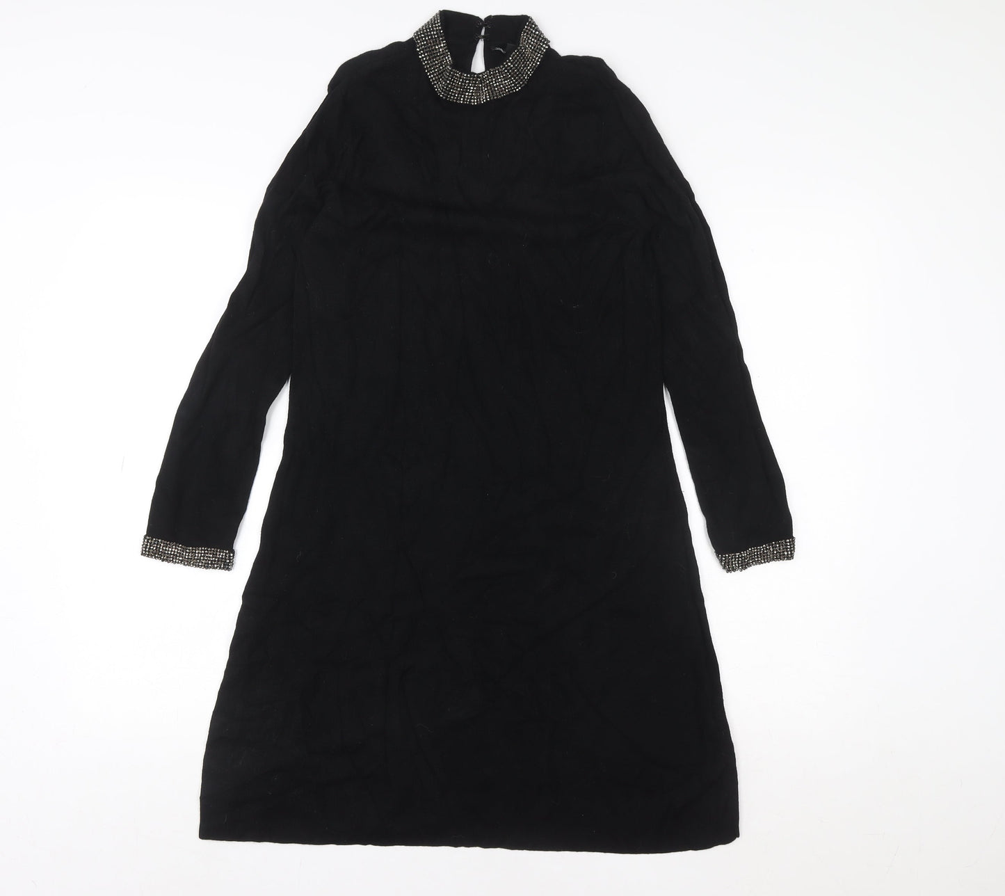 Warehouse Women's Black Beaded High Neck Shift Dress Size 10