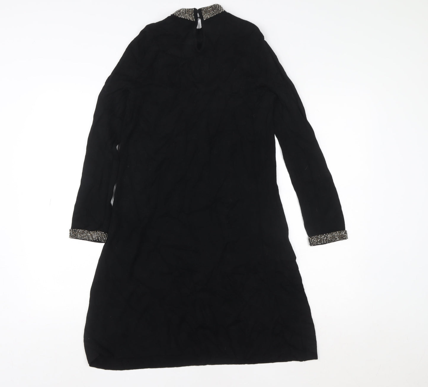 Warehouse Women's Black Beaded High Neck Shift Dress Size 10