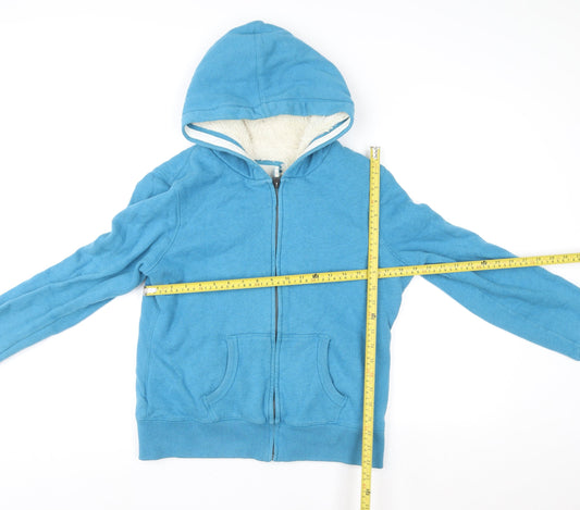 Hollister Women’s Blue Hooded Lined Zip Jacket Size 14 Cotton Blend