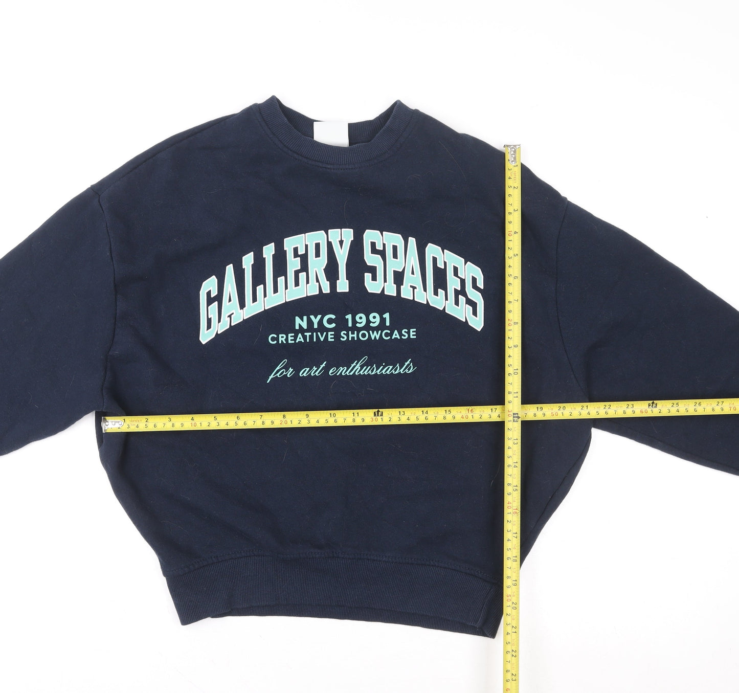 Pull&Bear Women’s Navy Blue Graphic Pullover Sweatshirt Size S