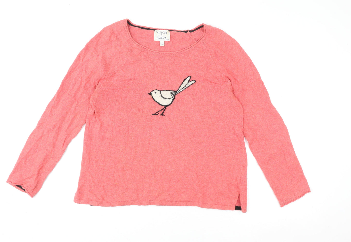 Antoni & Alison Women Pink Bird Motif Pullover Sweatshirt UK 14 L