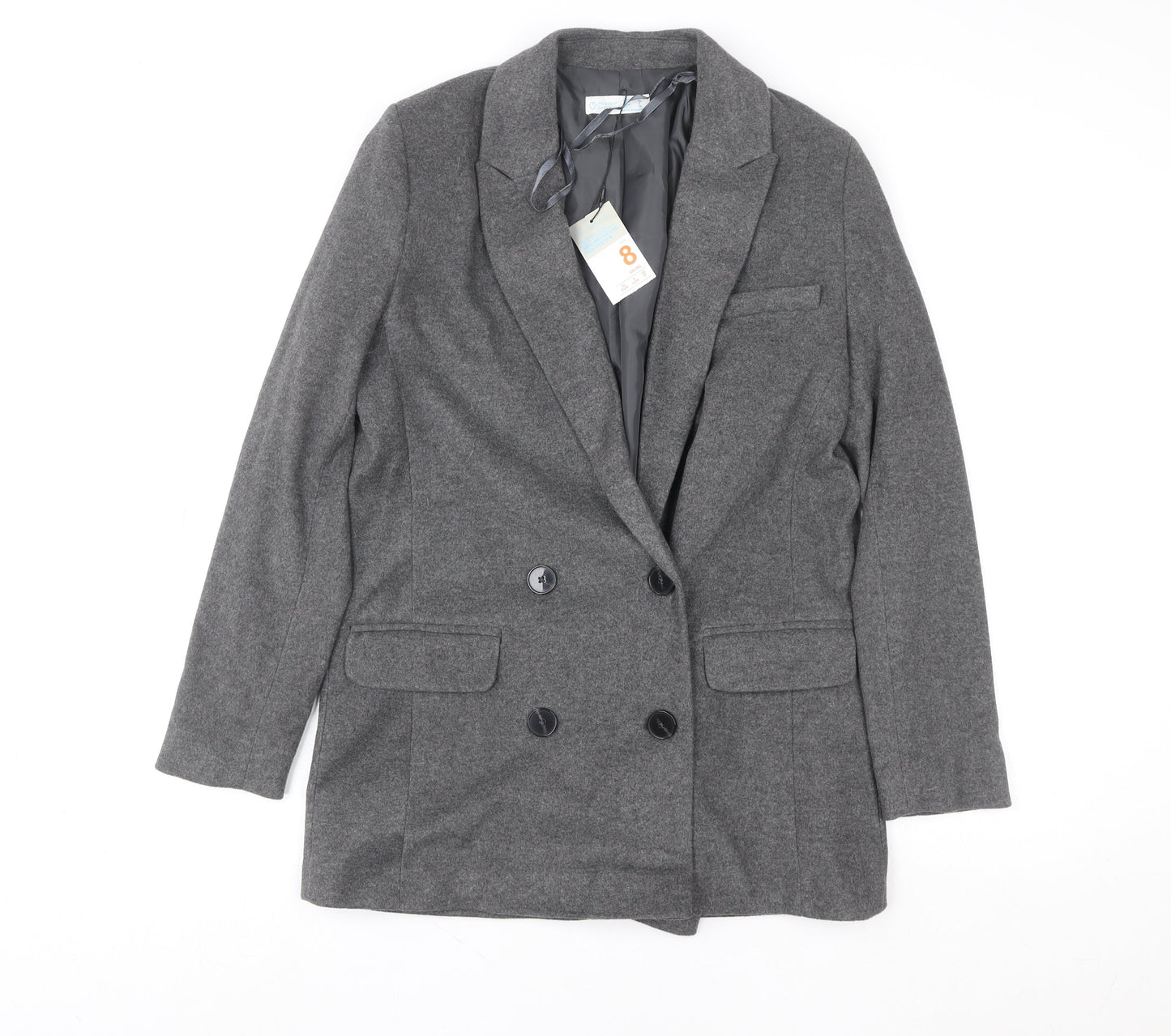 Primark Womens Grey Wool Blend Blazer Coat Size 8 Business Casual