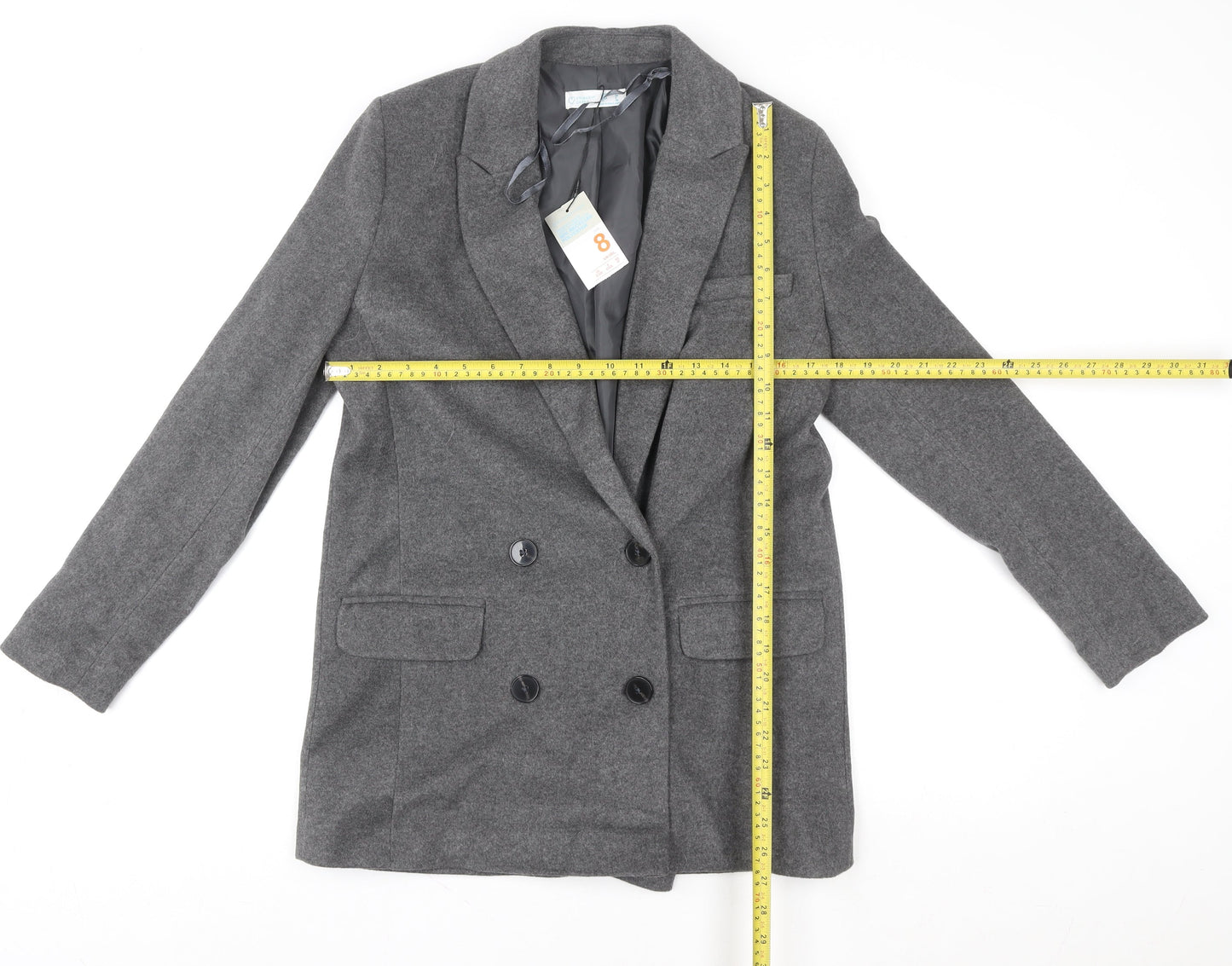 Primark Womens Grey Wool Blend Blazer Coat Size 8 Business Casual
