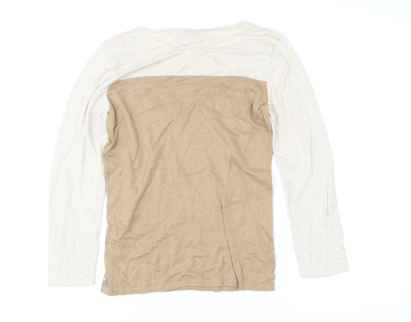 Next Women’s Beige Long Sleeve Beaded Cotton Blend Top Size S