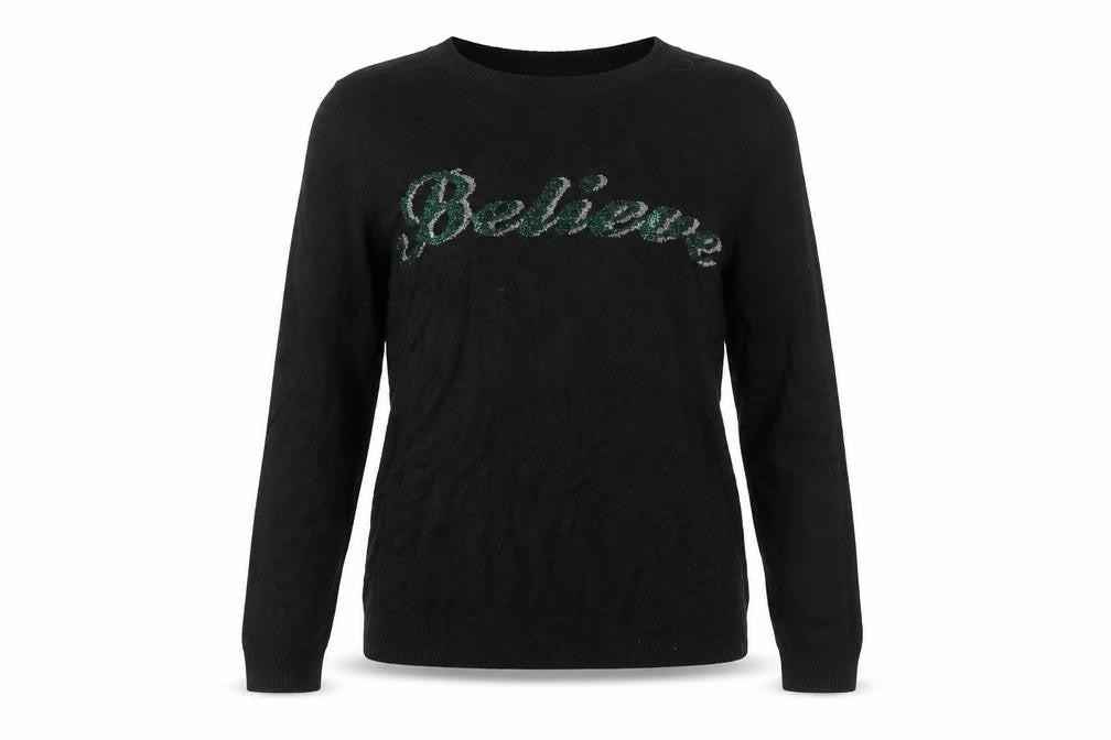 Principles Womens Black Long Sleeve Believe Sequin Knit Jumper Size 10