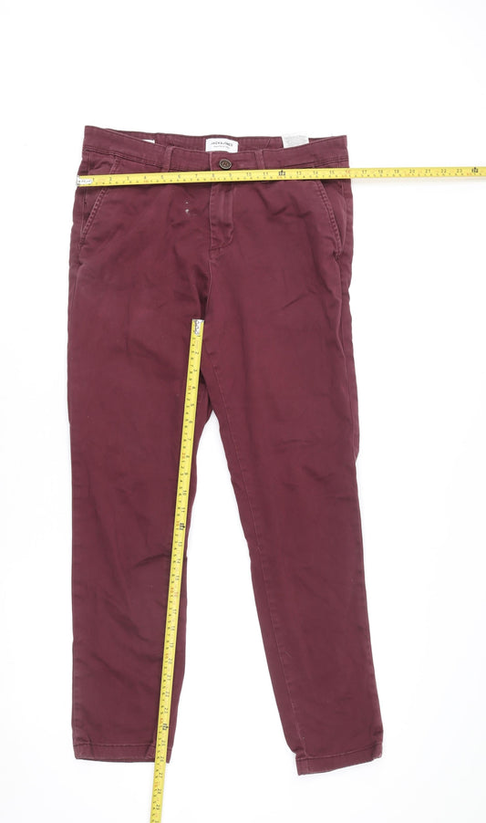 Jack & Jones Men's Red Slim Fit Chino Trousers 32x30 Cotton Blend