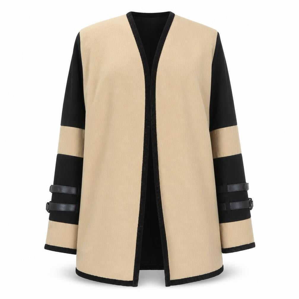 Absolutely Faith Womens Beige Black Belted Mid-Length Coat M