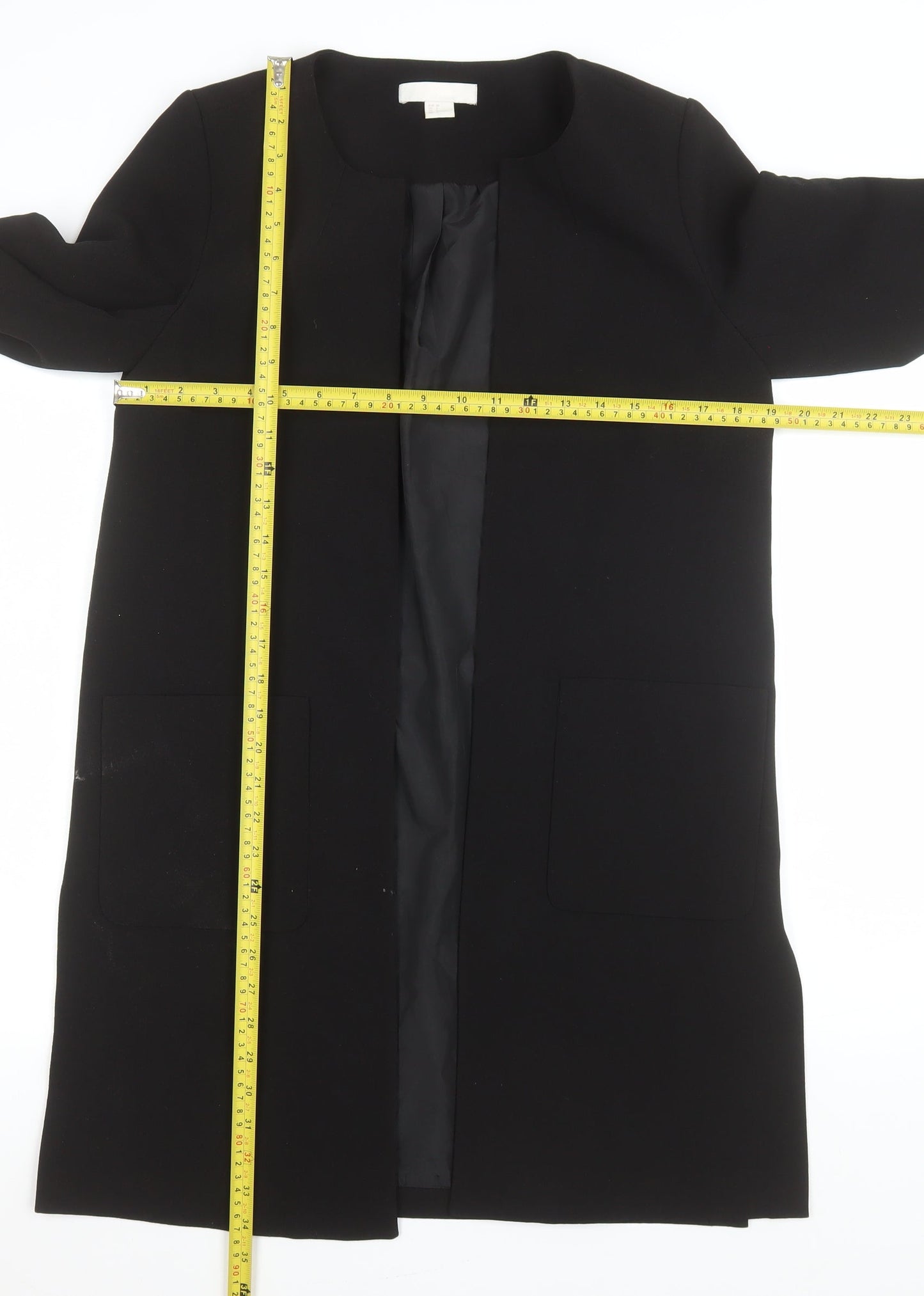 H&M Womens Black Long Overcoat Size 8 Regular Fit Lined Classic Style