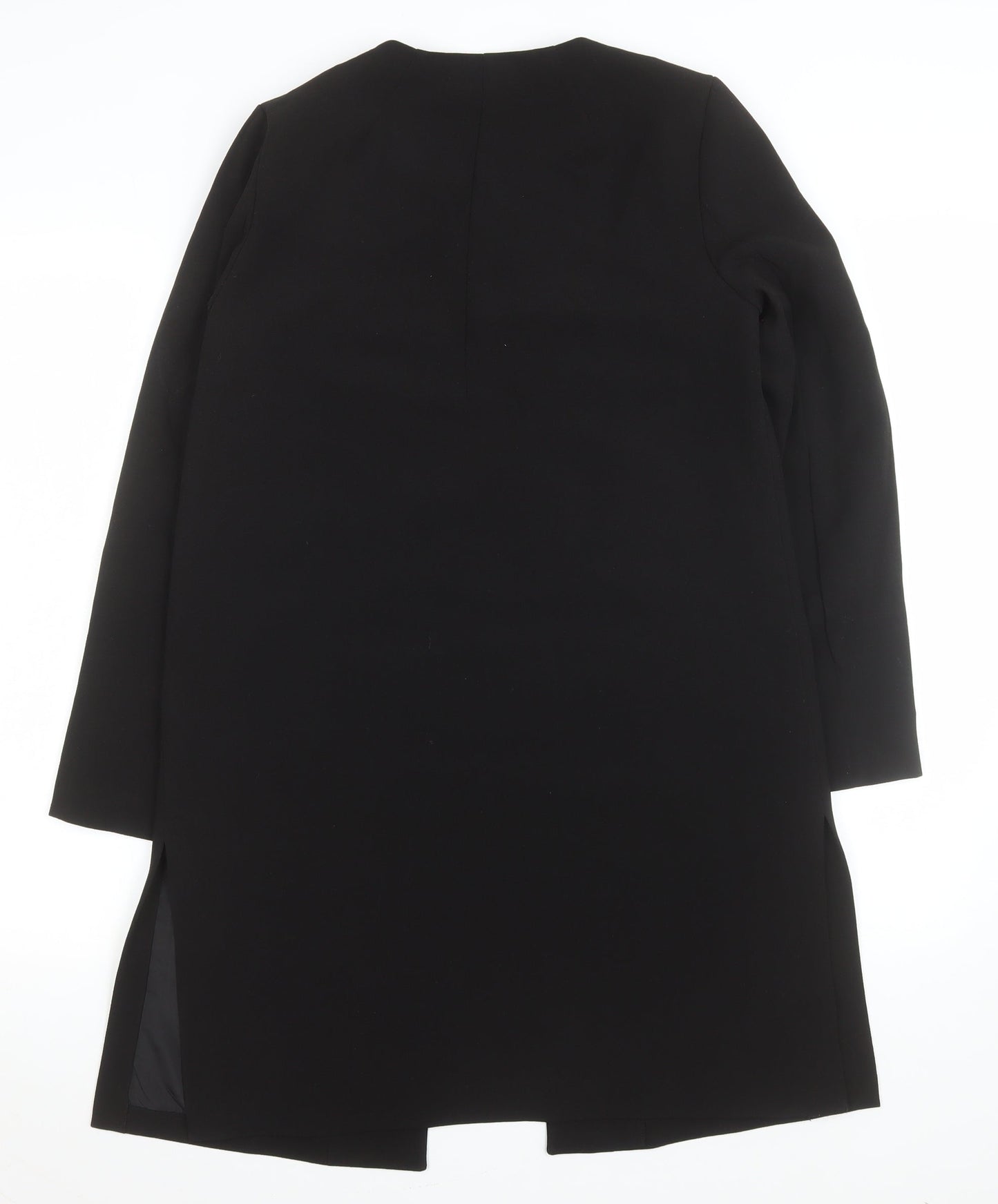 H&M Womens Black Long Overcoat Size 8 Regular Fit Lined Classic Style