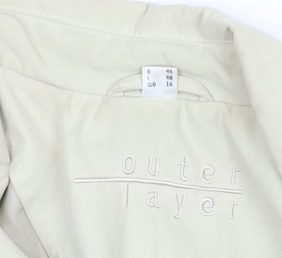 Outer Layer Women’s Beige Long Overcoat Size 16 Twill Single-Breasted