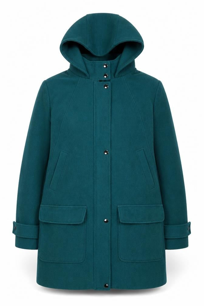 Maine New England Women's Green Hooded Wool Blend Parka Coat Size 14
