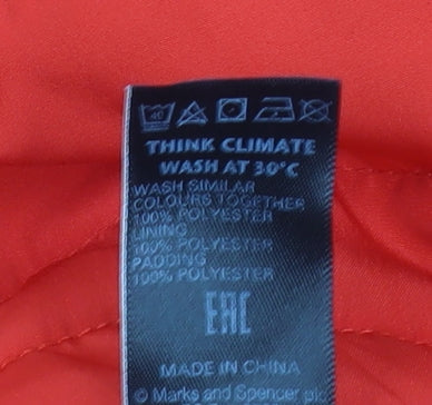 Marks and Spencer Women's Red Puffer Jacket Size 10 Lightweight Zip Up