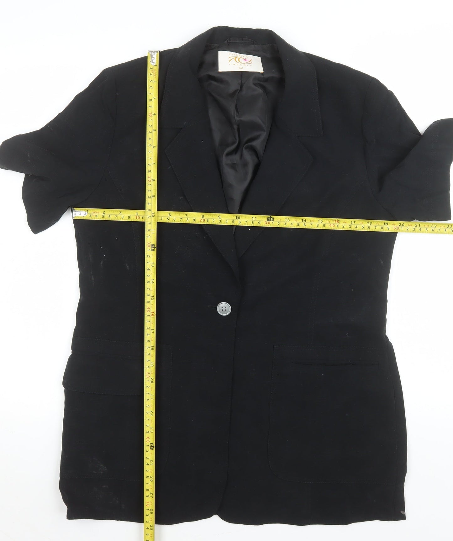 Country Casuals Women's Black Short Sleeve Button Tunic Blouse Size 12