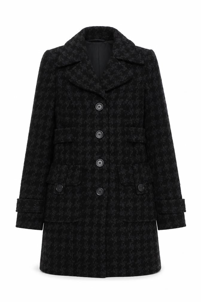 Mexx Womens Black Houndstooth Wool Blend Mid-Length Coat Size 8