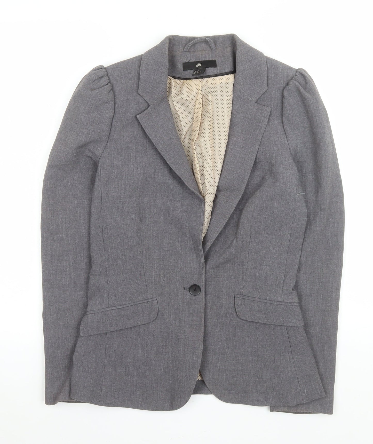 H&M Women Grey Single-Breasted Suit Jacket Size 8 Classic Fit