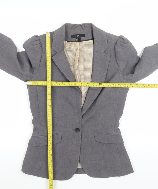H&M Women Grey Single-Breasted Suit Jacket Size 8 Classic Fit