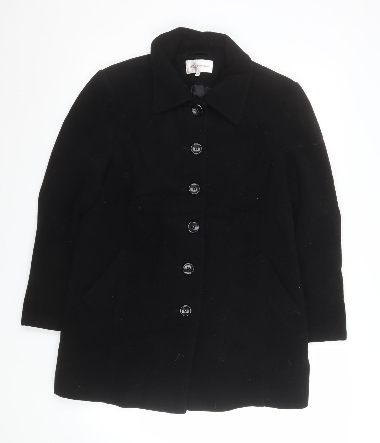 EWM Pure Classics Women's Black Wool Blend Mid-Length Coat Size 14