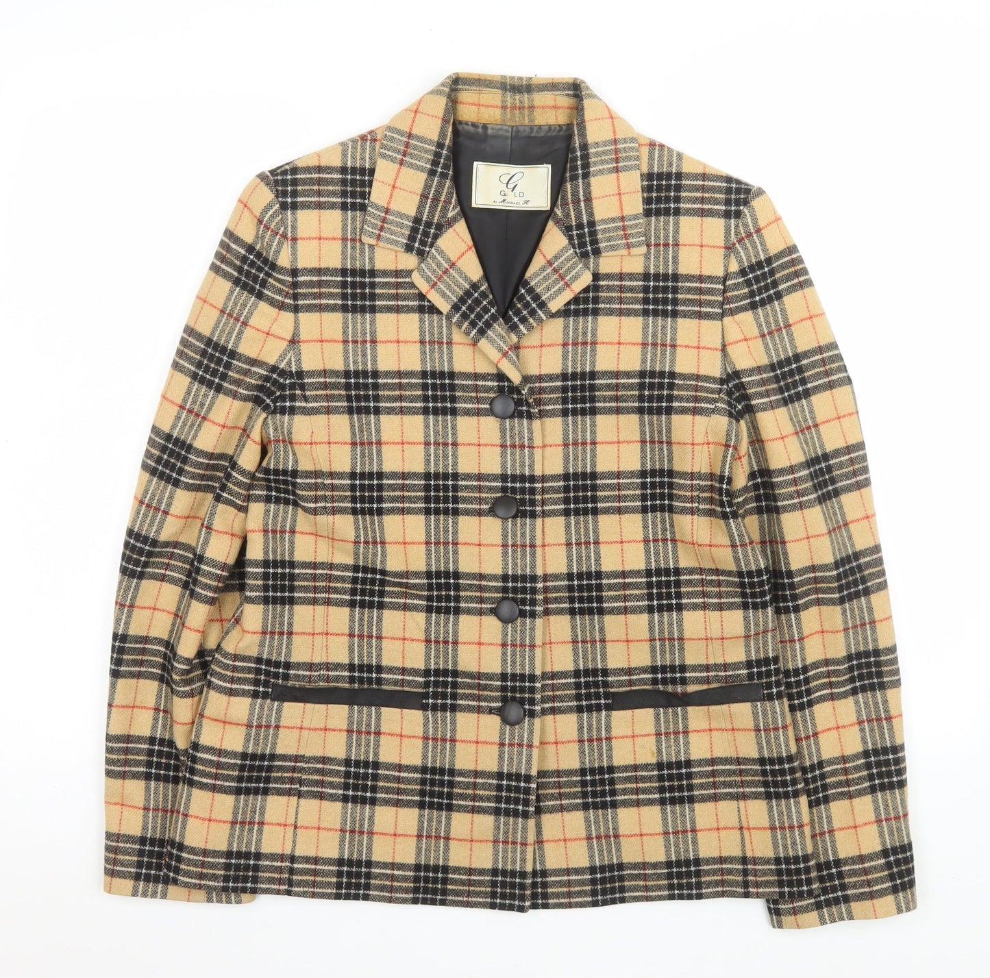 Gold by Michael K Women Beige Check Viscose Blazer Size 12