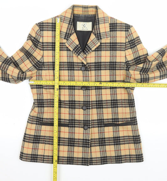 Gold by Michael K Women Beige Check Viscose Blazer Size 12