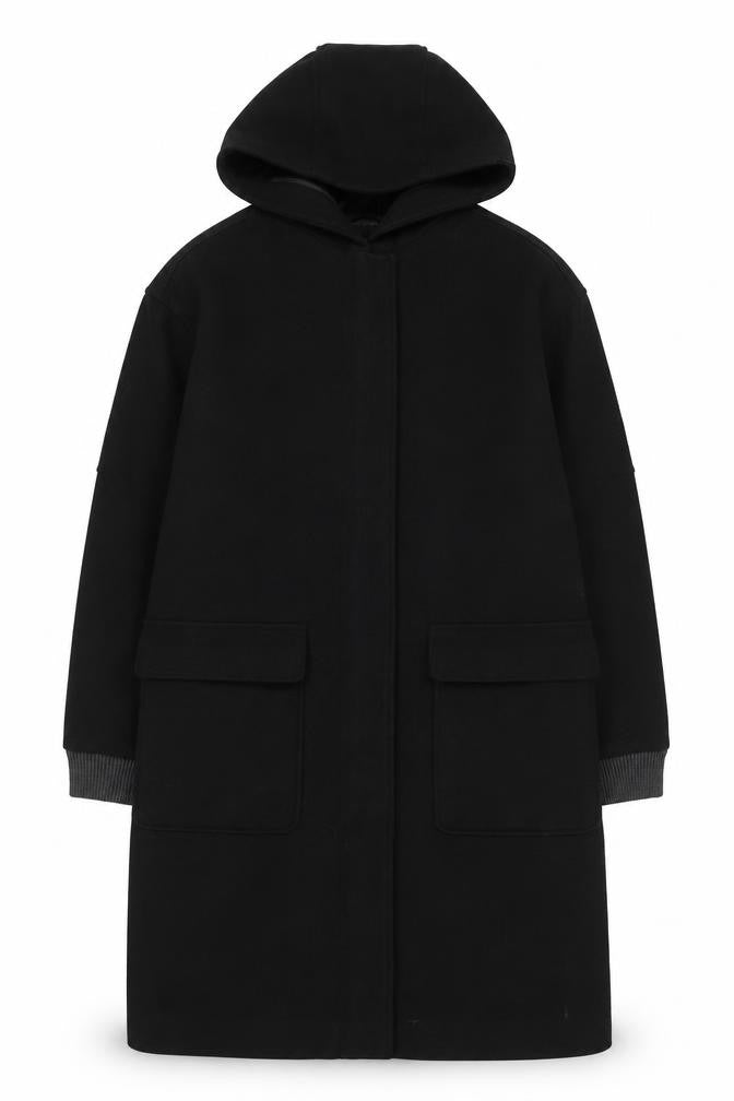 Topshop Womens Black Long Hooded Polyester Overcoat Size 34