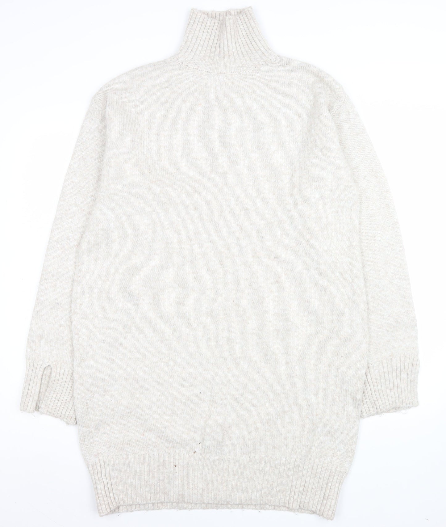 H&M Women Beige Knit Jumper Dress Size S High Neck Long Sleeve