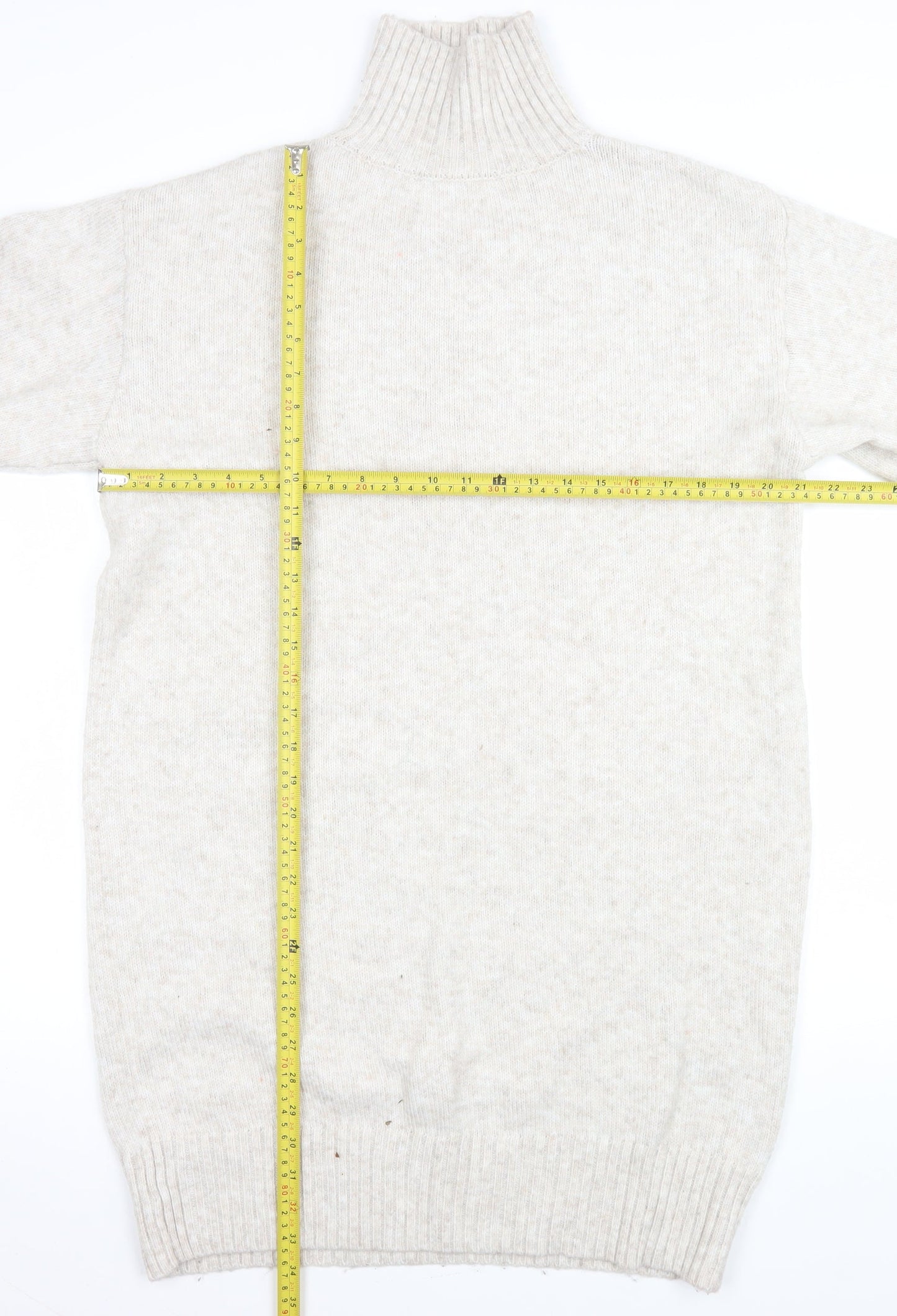 H&M Women Beige Knit Jumper Dress Size S High Neck Long Sleeve